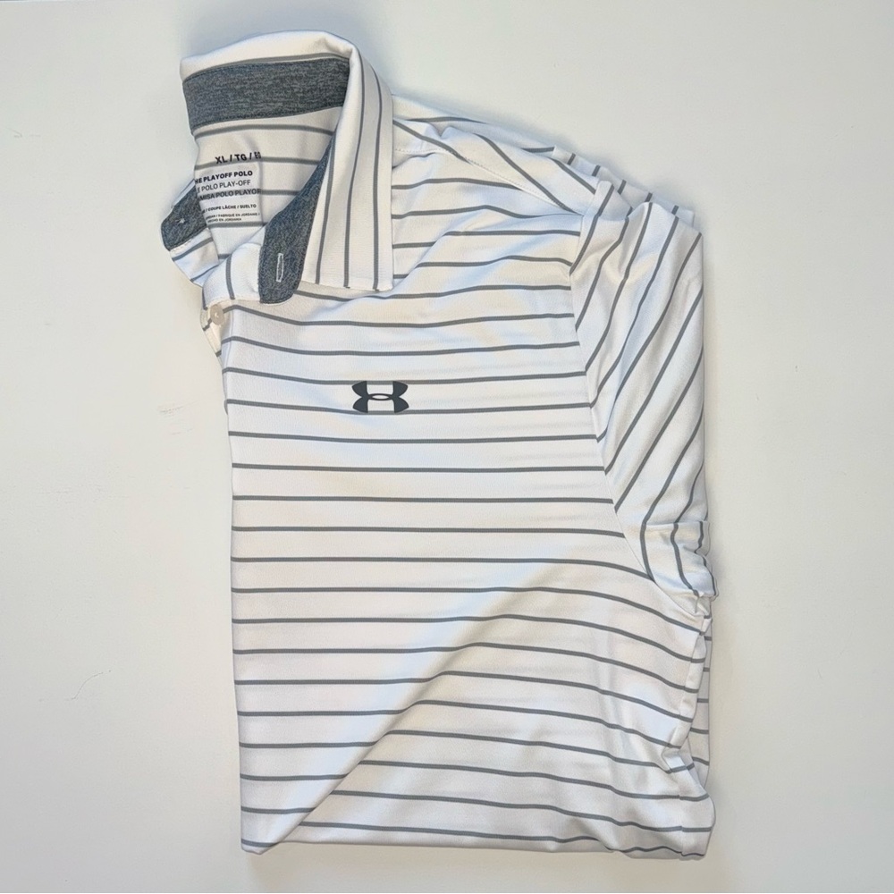 Under Armour Men's White and Gray Striped Polo